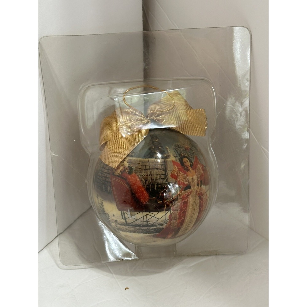 1997 Vintage BARBIE Holiday 4" Decoupage Ornament In Plastic Packaging